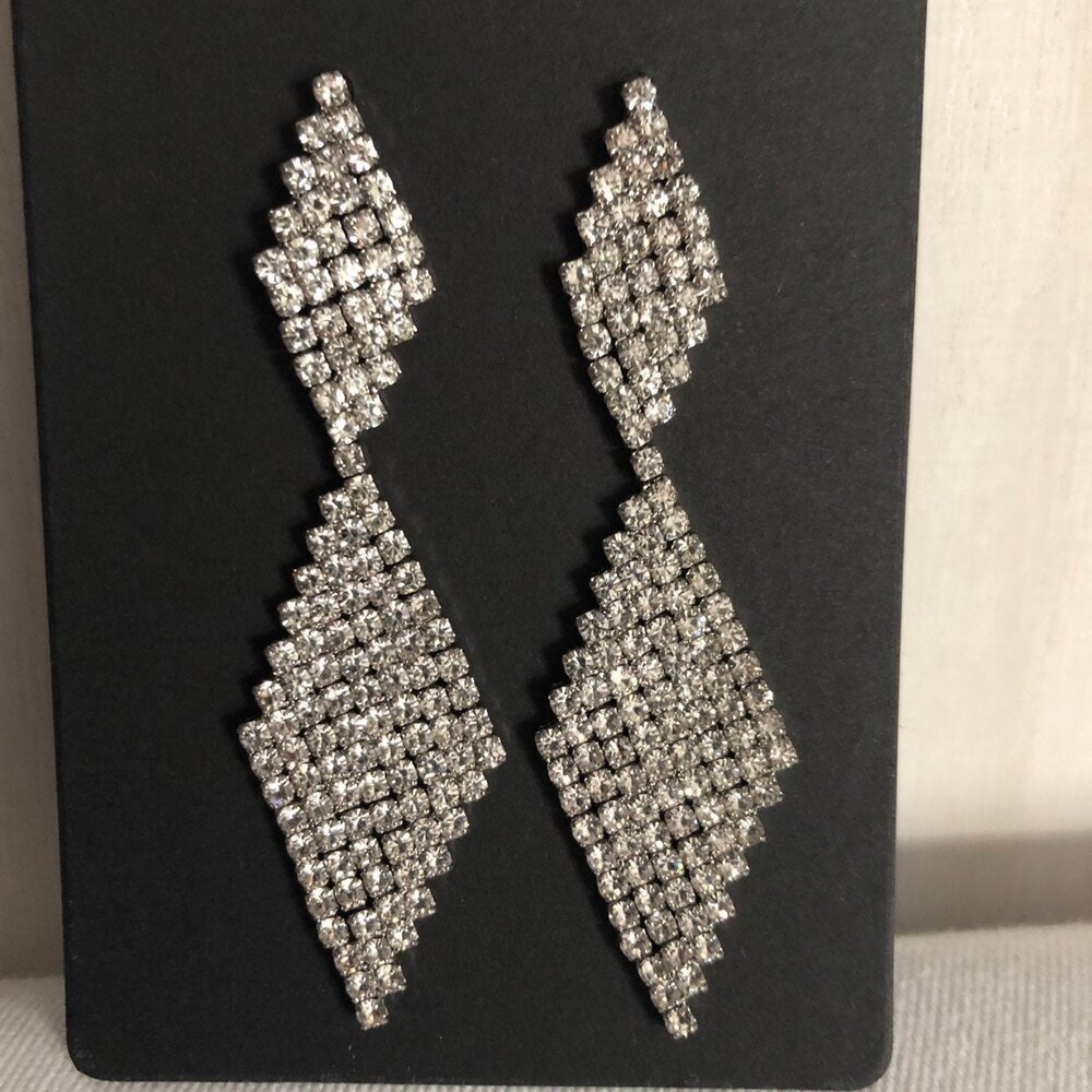 Stacked Diamond Rhinestone Dangle Pierced Earrings